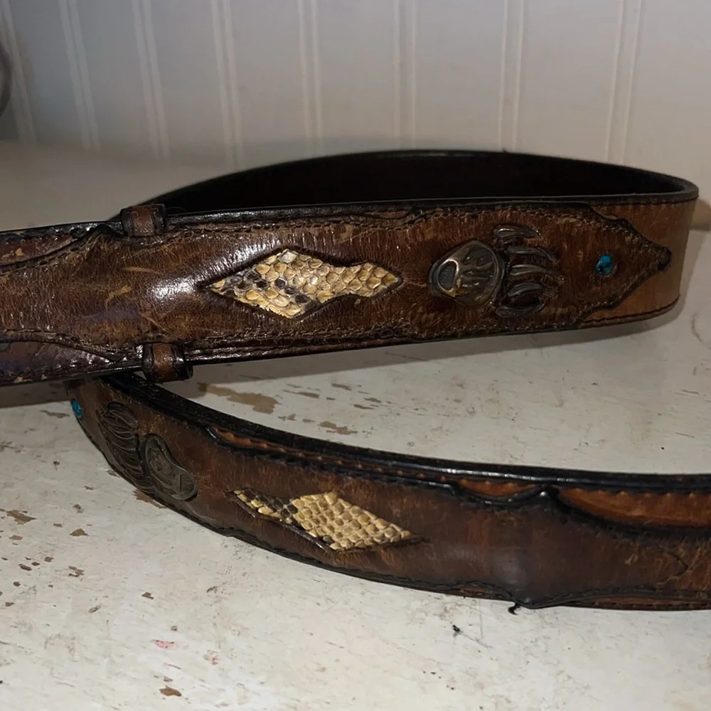 OOAK Sterling Silver & 10k turquoise python hibco buckle Southwick leather belt